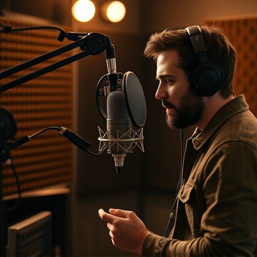 Ben Carter, Recording Engineer, adjusting a microphone in the vocal booth