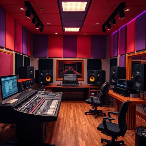 The interior of Sonic Bloom Studios, showing the mixing console and recording equipment
